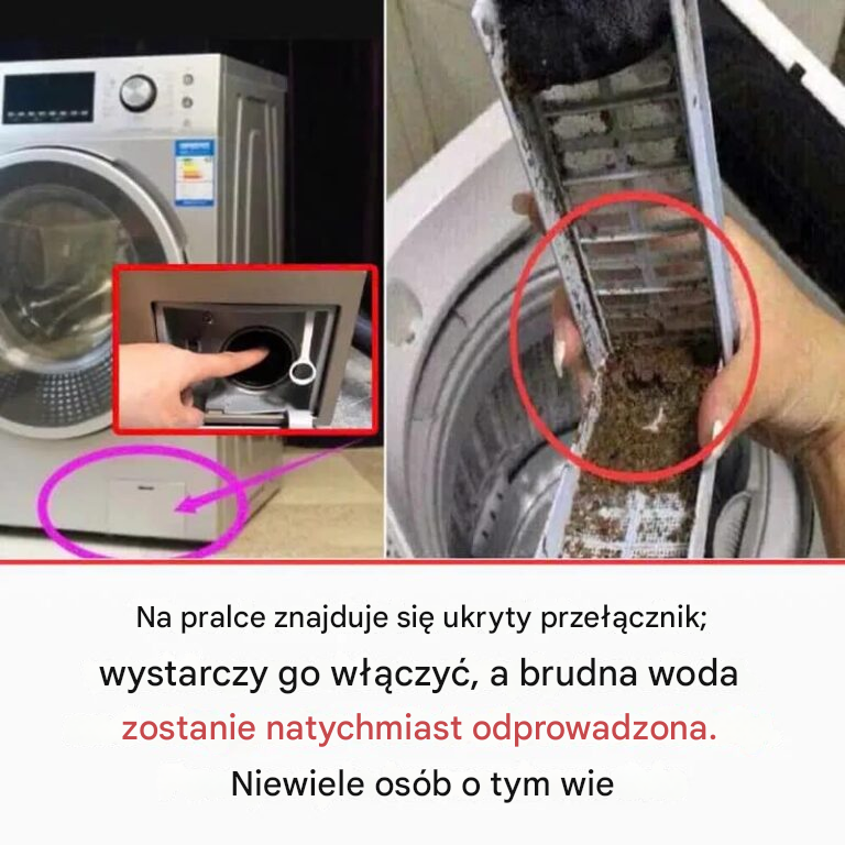 Na pralce znajduje się ukryty przełącznik; wystarczy go włączyć, a brudna woda zostanie natychmiast odprowadzona.